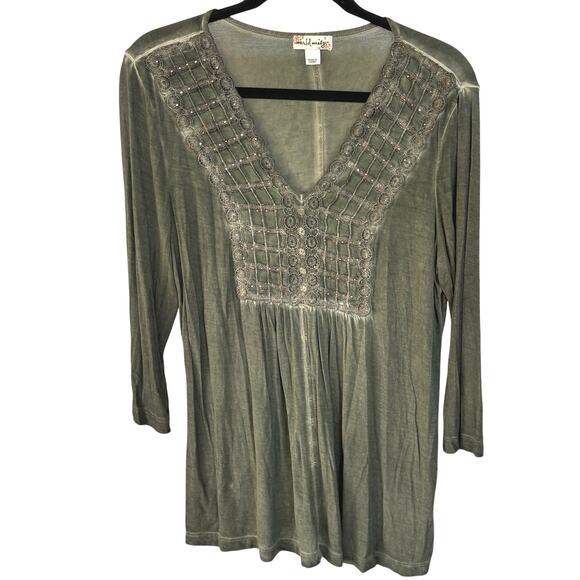Bohemian Hippie Forest Green Fairy Sequin Sparkle Nymph Stevie Nicks Top Small - Picture 1 of 9